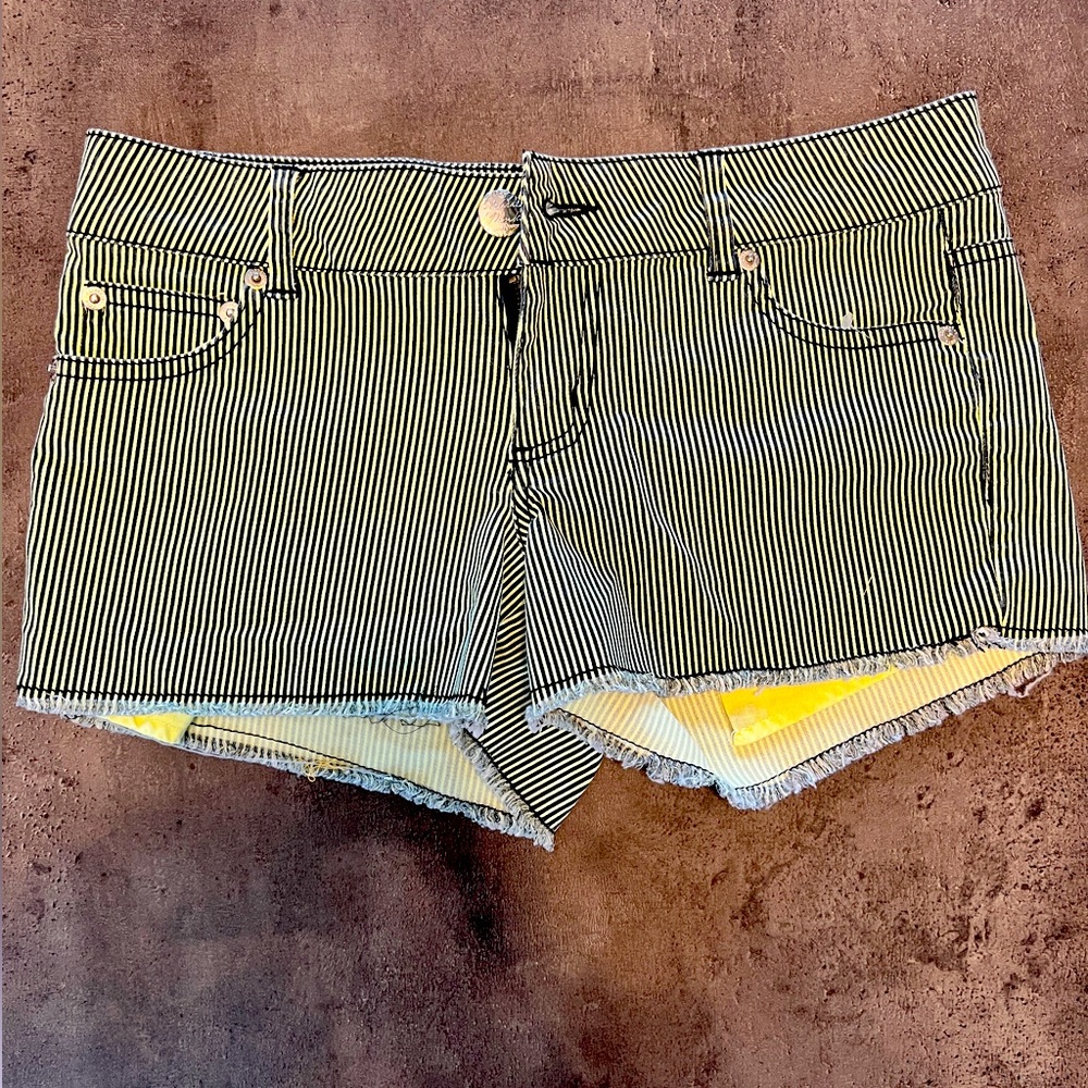 Celebrity Pink Neon Green Fringe Denim Shorts